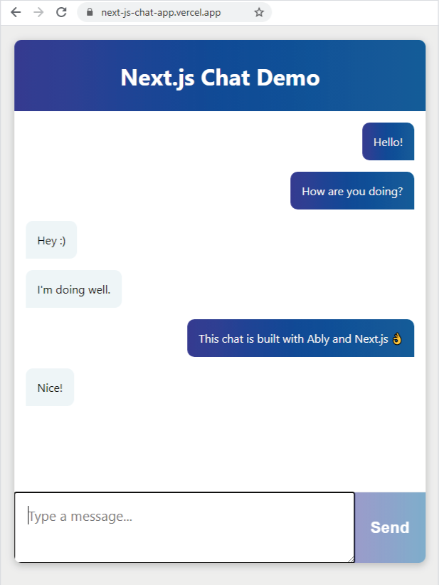 The UI of the chat app we'll build. It is a window with speech bubbles for text.