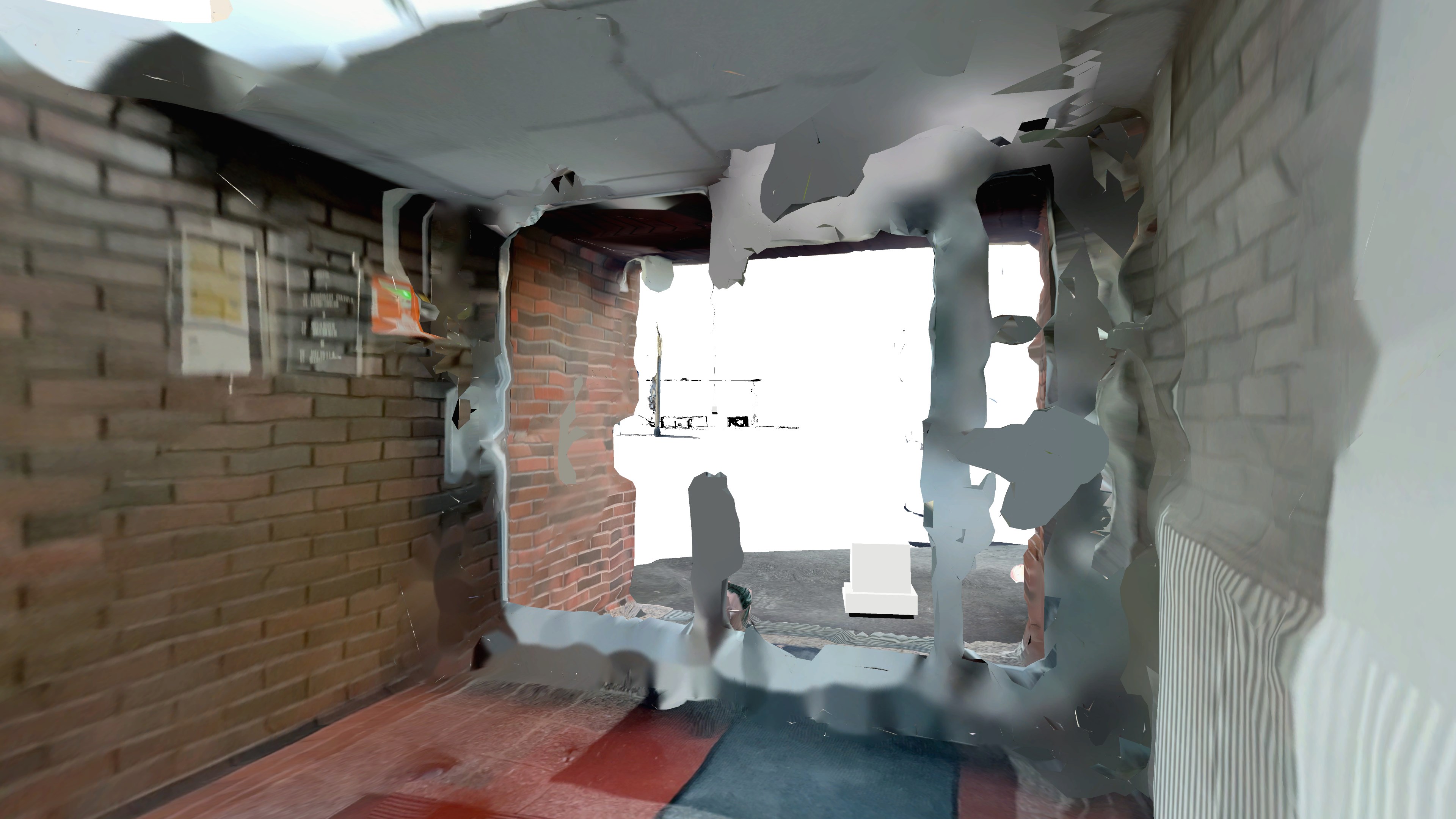 a screenshot of grapher with a 3D scanned view of an apartment building stairwell entrance