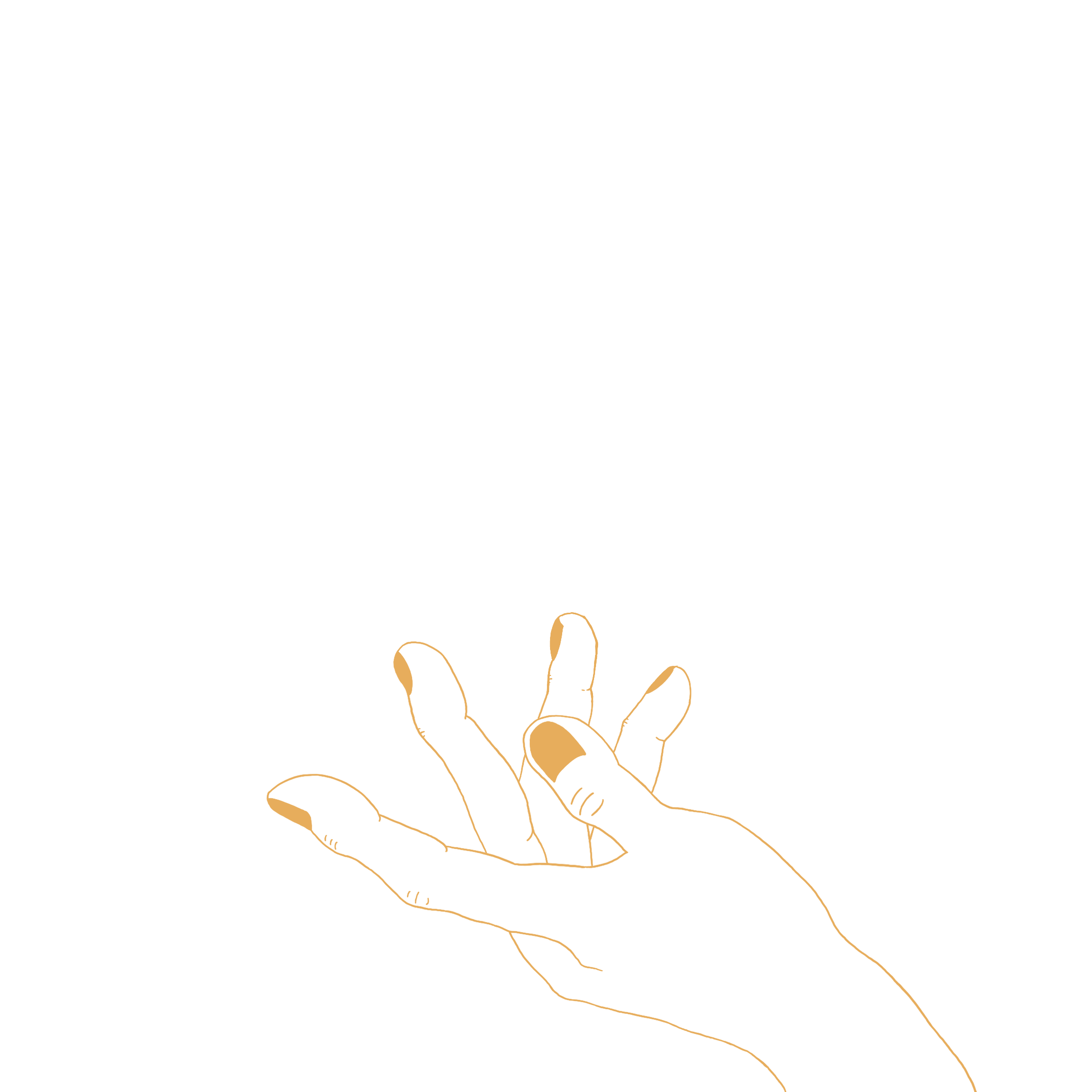 line art of an open hand underneath a ball of fire