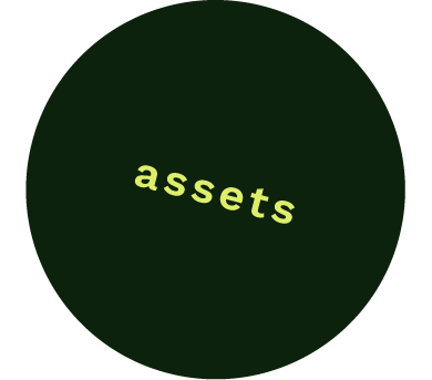 a circular sticker that says assets