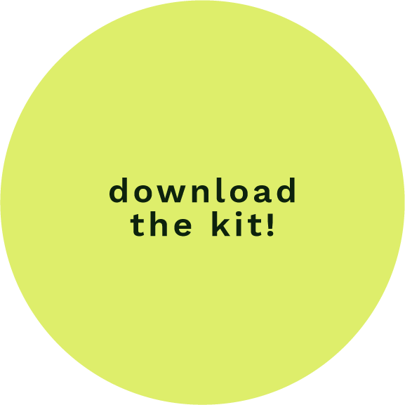 a circular sticker that says download the kit!