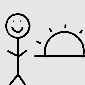 my temporary logo: smiling stick figure next to a sunset
