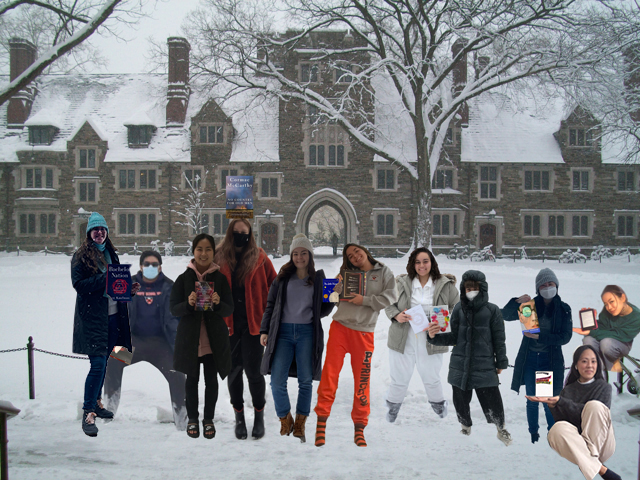 All of us together on Princeton's snowy campus. It snowed a lot on our first day. We were on Zoom, trying to imagine ourselves together and learning Photoshop. I'm thankful to my friend, designer, and fellow
      Princeton prof Laura Coombs for letting me adapt her 'class photo' activity.