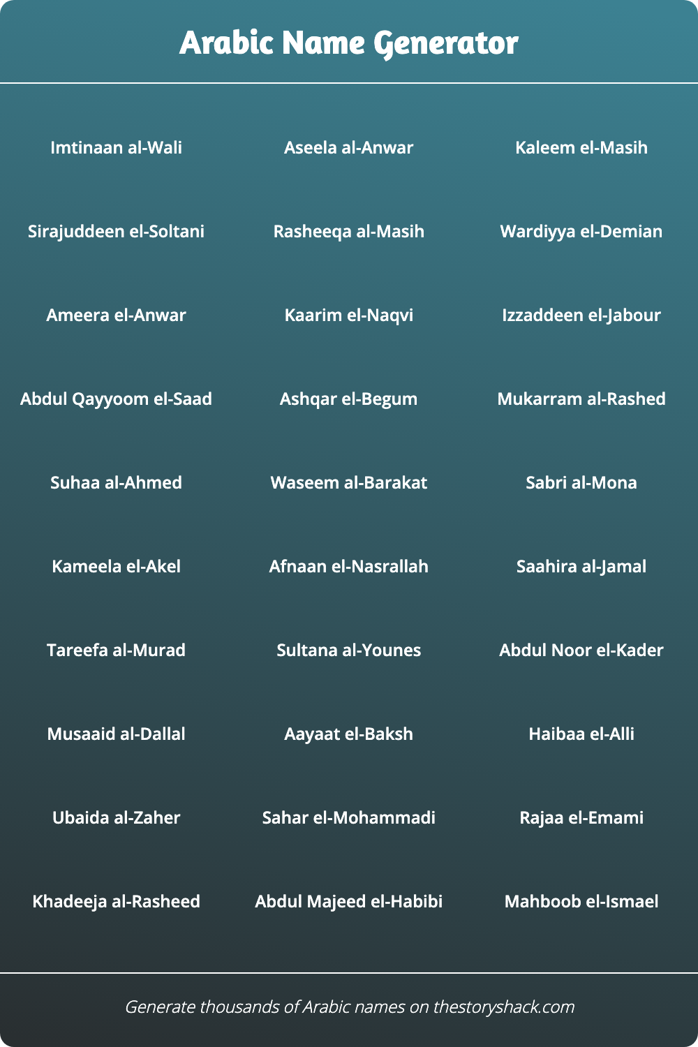 Arabic Name Generator | 1000s of random Arabic names