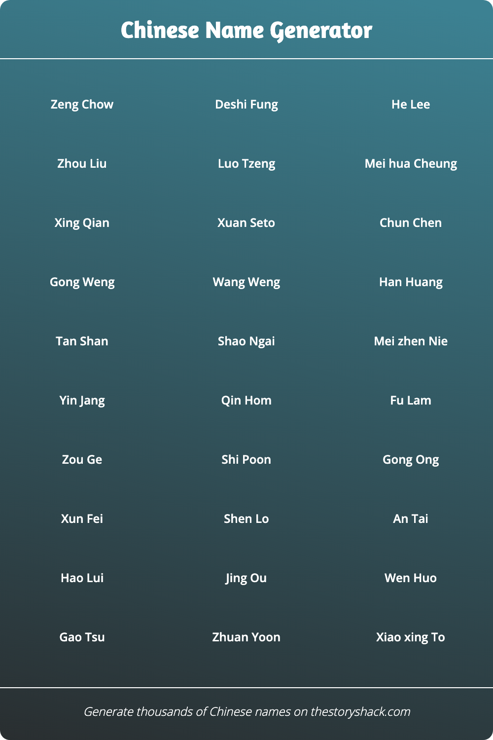éxito Honorable Cesta Generador de nombres chinos | Story Shack