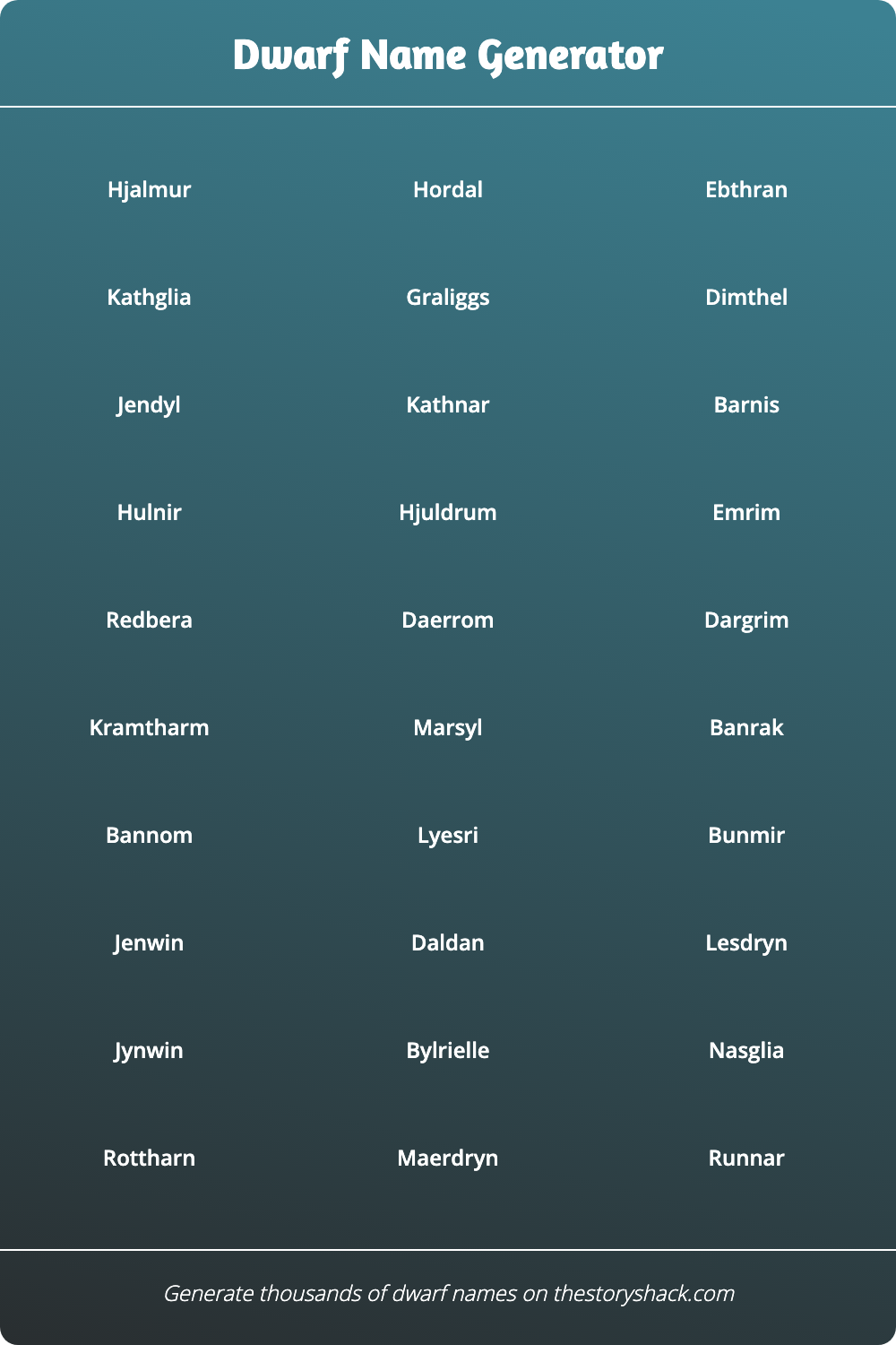 vlam knecht overhead Dwarf Name Generator | 1000s of random dwarf names