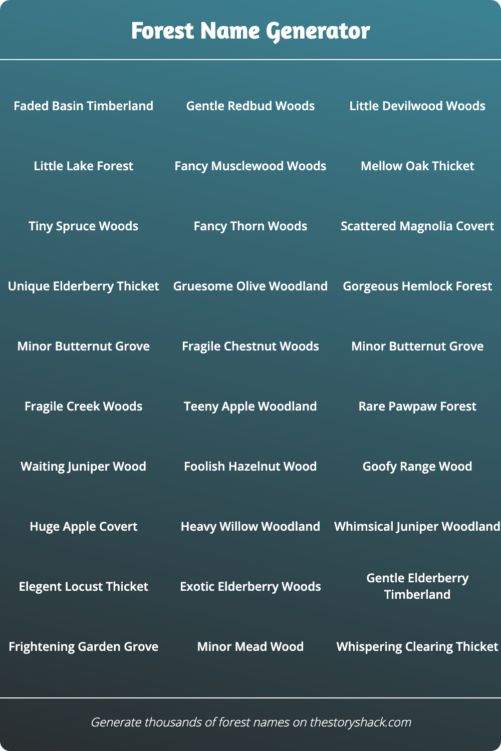  Forest Name Generator  1000s of random forest  names 