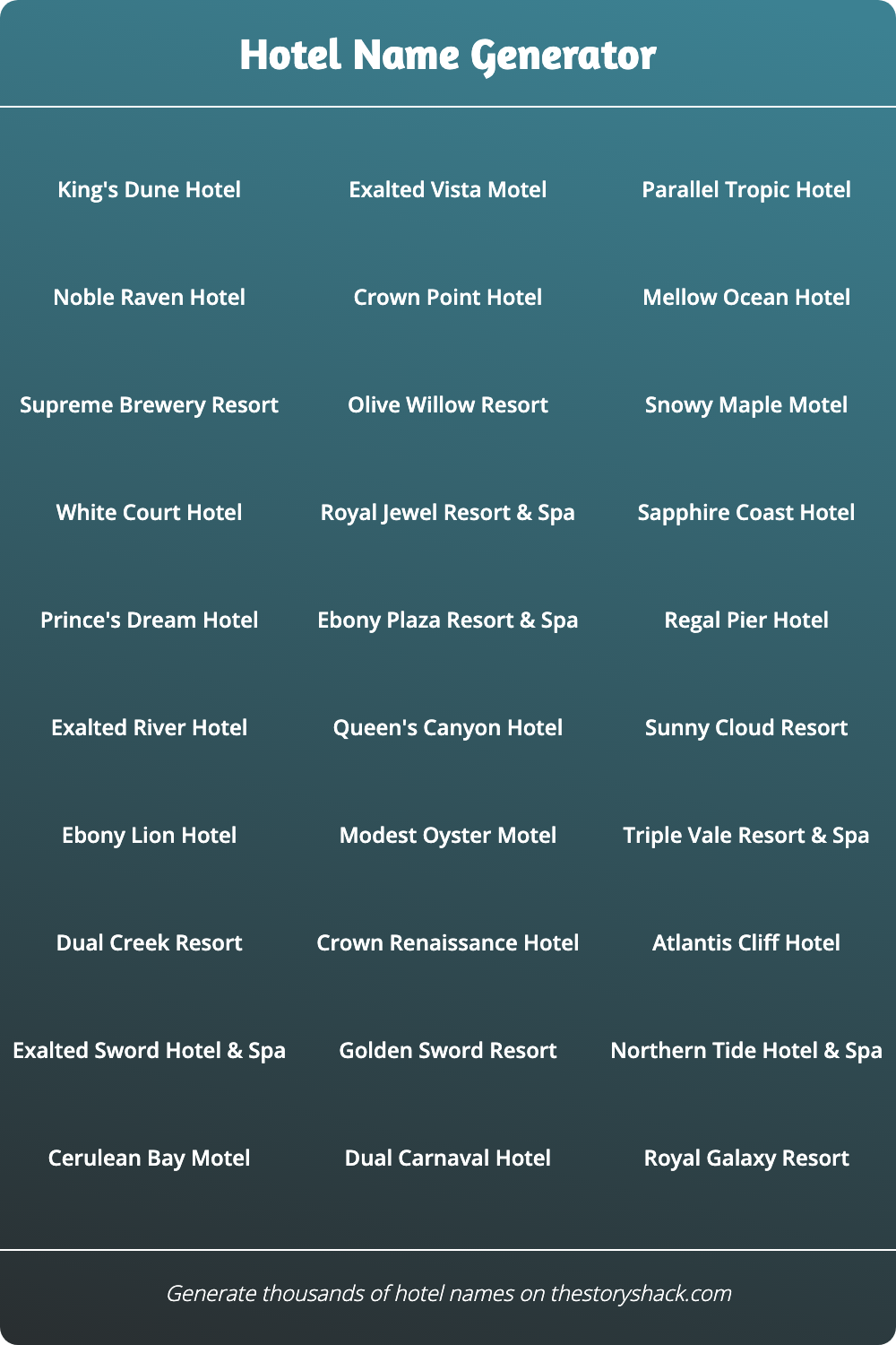practitioner simply An event Hotel Name Generator | 1000s of random hotel names