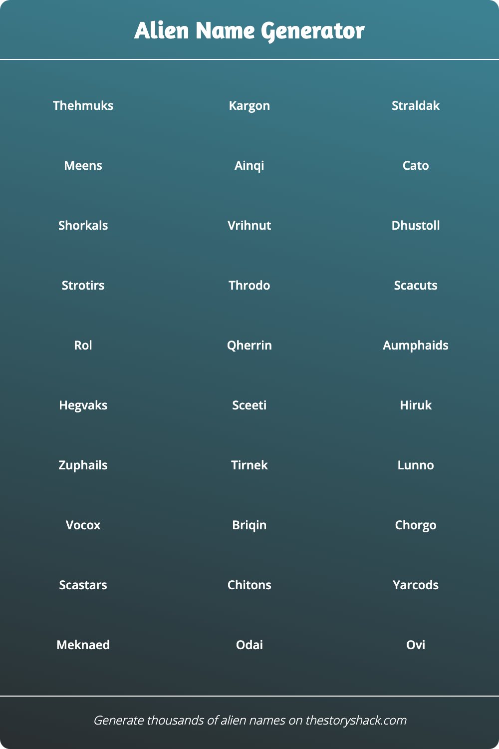 Alien Name Generator | 1000s of random alien names