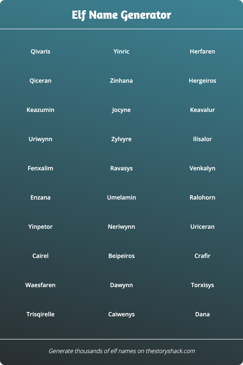 Elf Name Generator | 1000s of random elf names