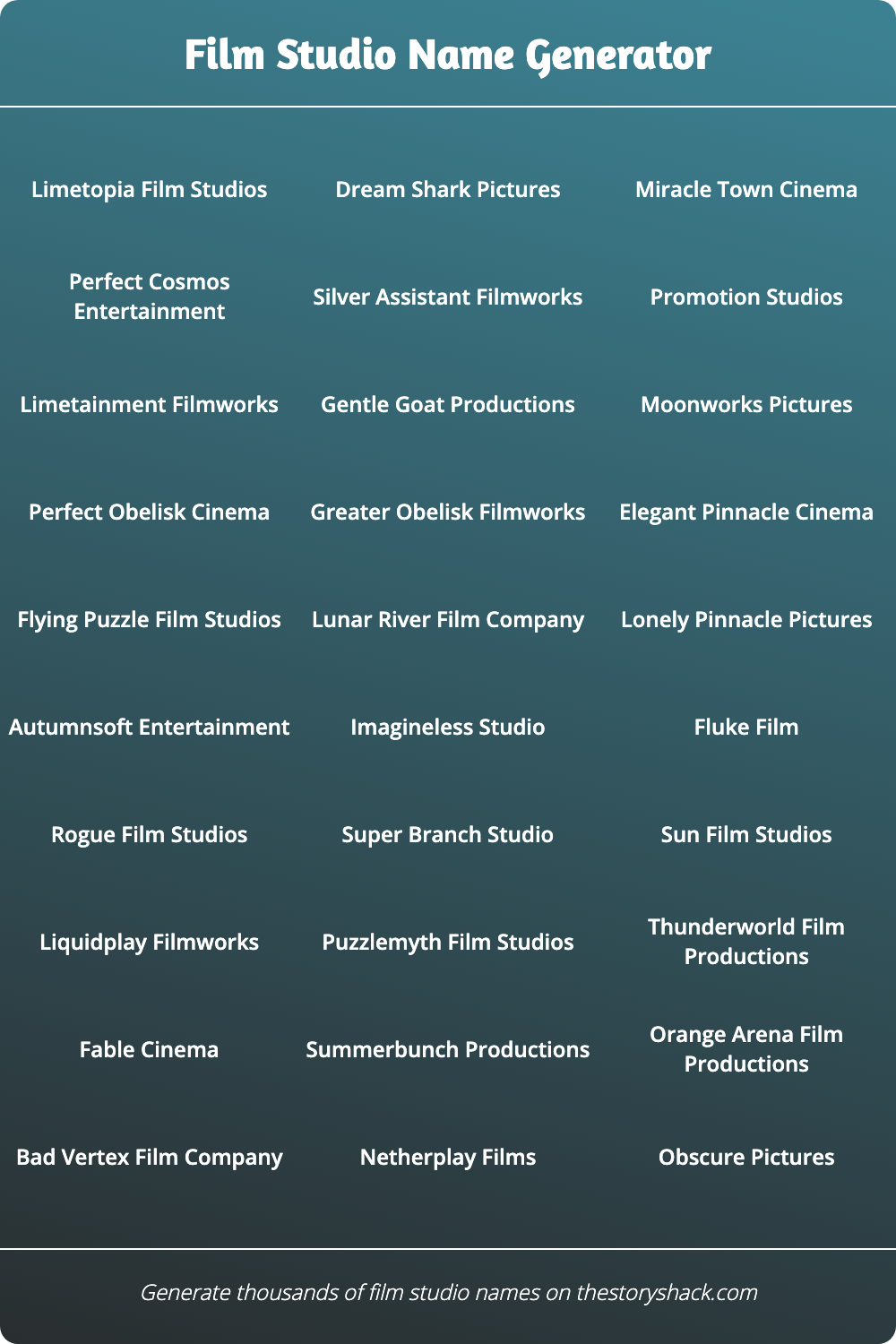 Film Studio Name Generator | 1000s of random film studio names