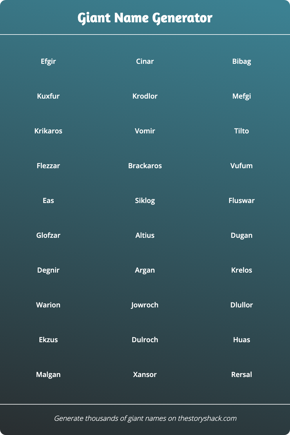 Giant Name Generator 1000s of random giant names