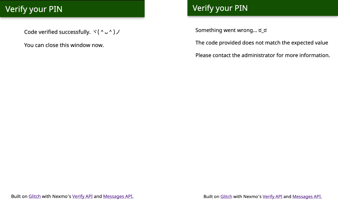 Verification results page displayed to the user