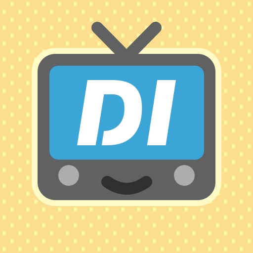 An icon of a cartoonish smiling TV with a blue screen containing white text that reads DI