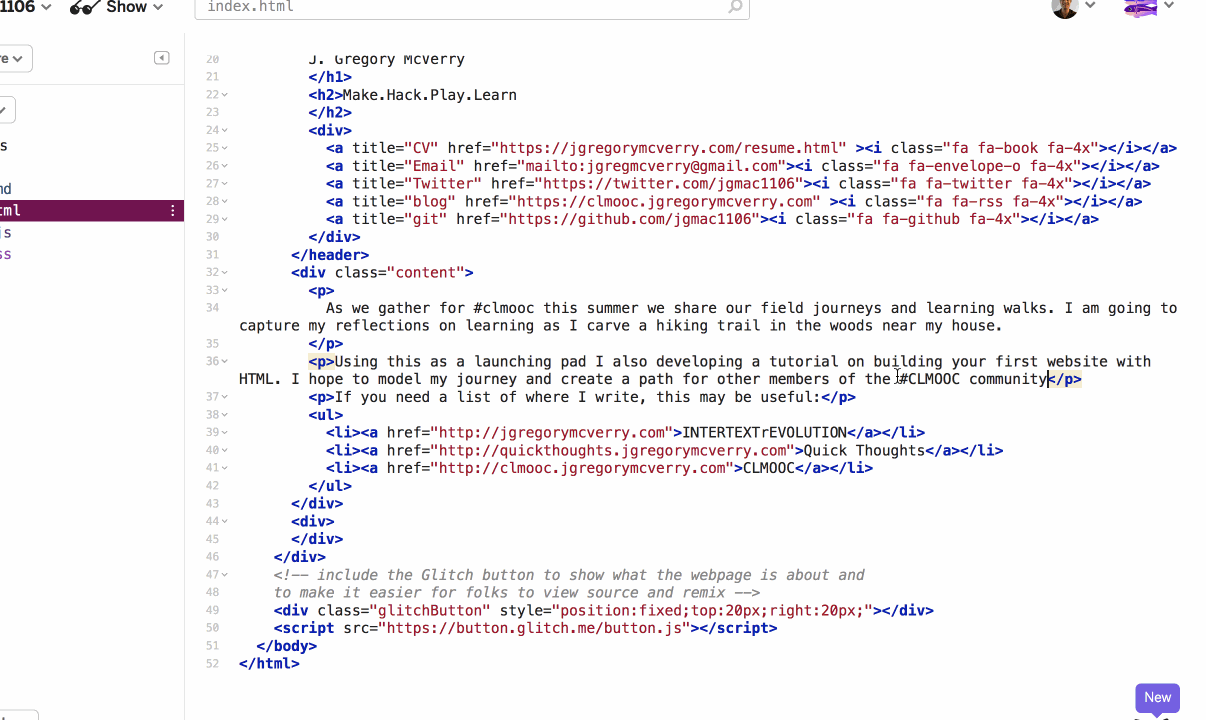 screenshot of adding a hyperlink in HTML