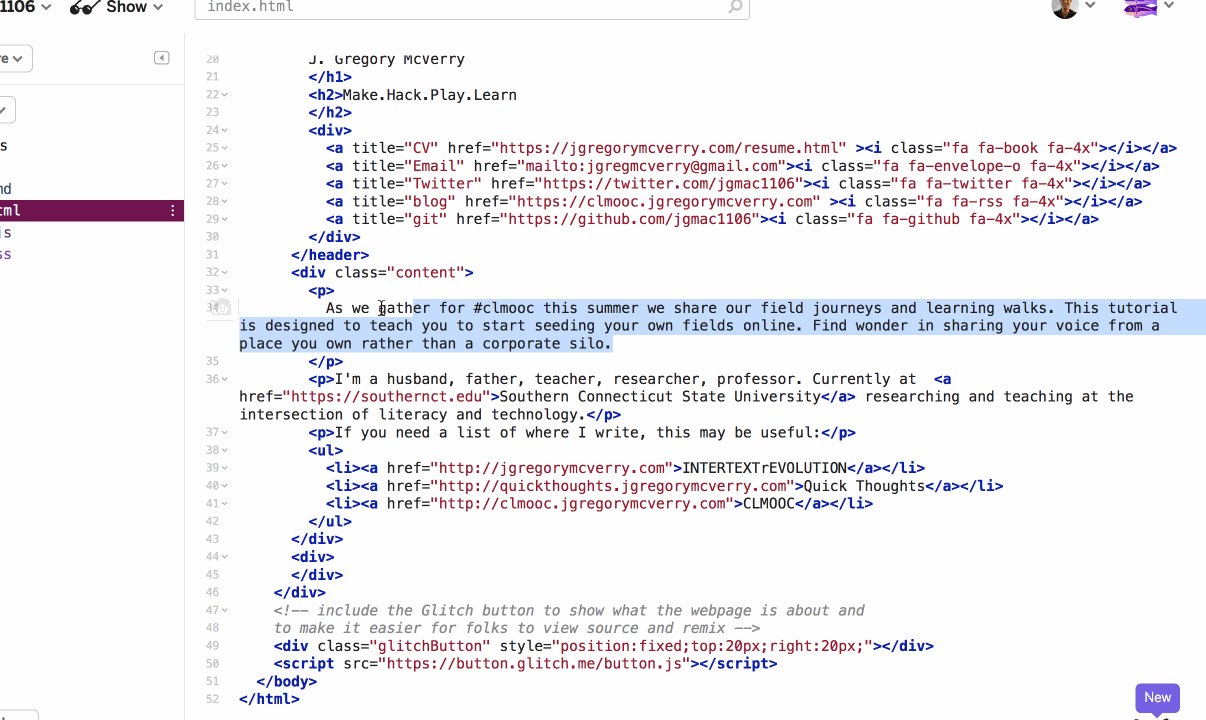 screenshot of editing a p tag in HTML