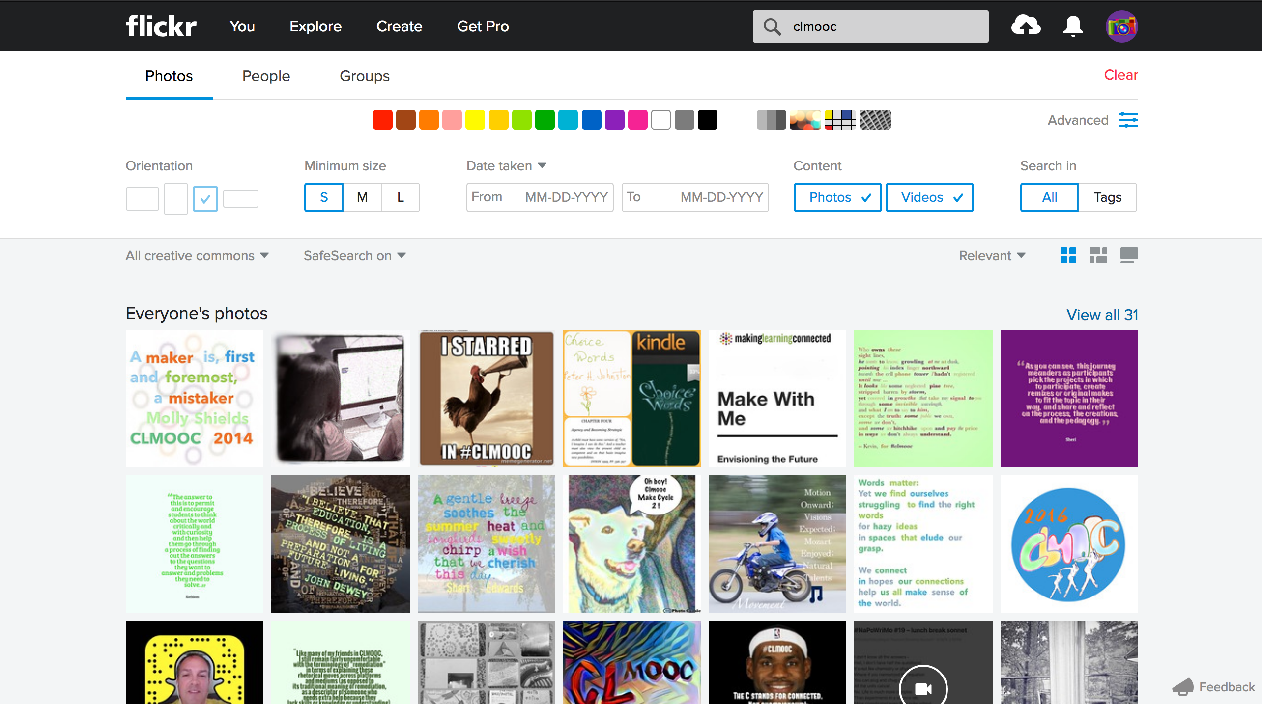 screenshot of creative commons and square image on flickr using advanced search tools